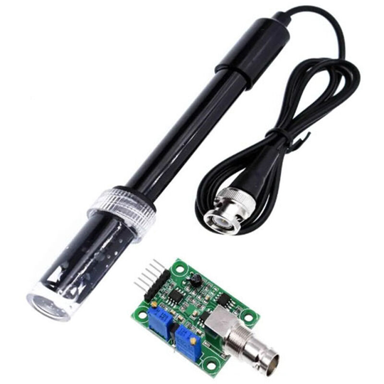 PH0-14 Value Detect Sensor Module + PH Electrode Probe BNC with Cable PH Value Detector for Aquariums, Hydroponics, Laboratory,model:Black