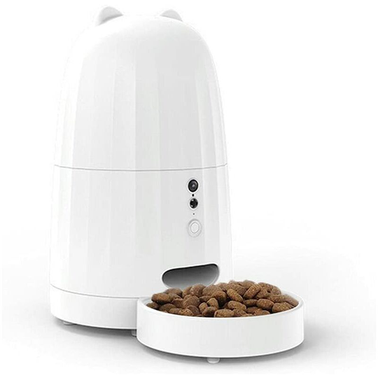 Deckon - Dog Food Dispenser Automatic Cat Food Dispenser with Voice Recorder and Timer and Wi-Fi App, White