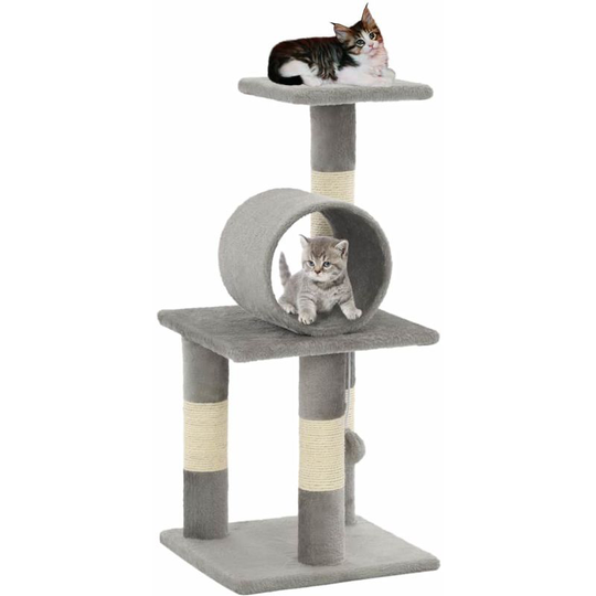 Cat Tree with Sisal Scratching Posts 65 cm Grey VD07152 - Hommoo