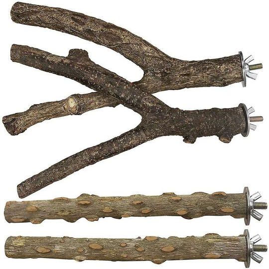 Bird Budgie Perch 4 Pcs Natural Wood Stand Parakeet Toys Bird Cage Thsinde
