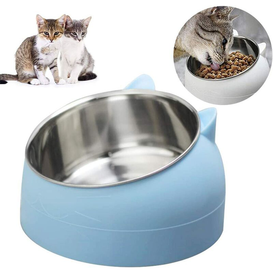 Food Bowl, Angled Cat Bowl, Cat Bowl, Pet Bowl Set, Cat Bowl with Raised Stand, Removable Cat and Dog Bowl (Blue)