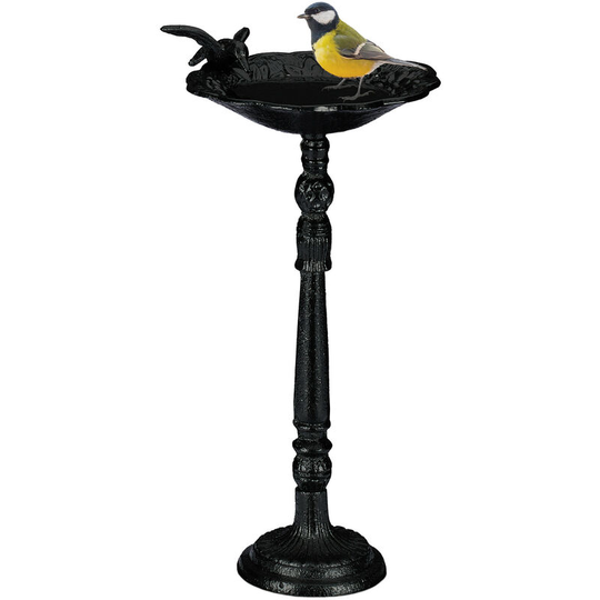 Bird Bath, Standing, Water Bowl, Frost-Proof, h x w x d: 40 x 18 x 20 cm, Cast-Iron, Black - Relaxdays