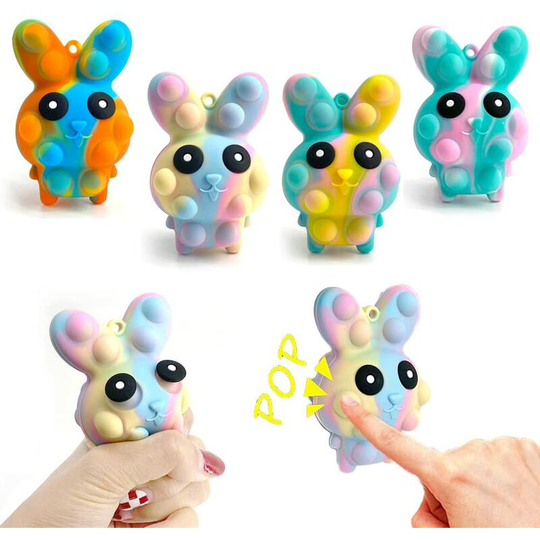 4 Pack Easter Pop Stress Balls Fidget Toys for Kids & Adults Colorful Bunny Push Bubble Pop Sensory Fidget Toys Autism Stress Relief Easter Party