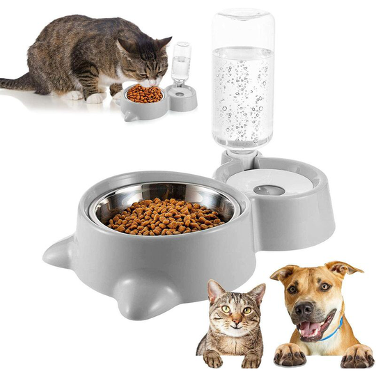Double Pet Bowl, Automatic Pet Double Bowl Cat Bowl, Double Raised Cat Bowl for Puppy Kitten (a)