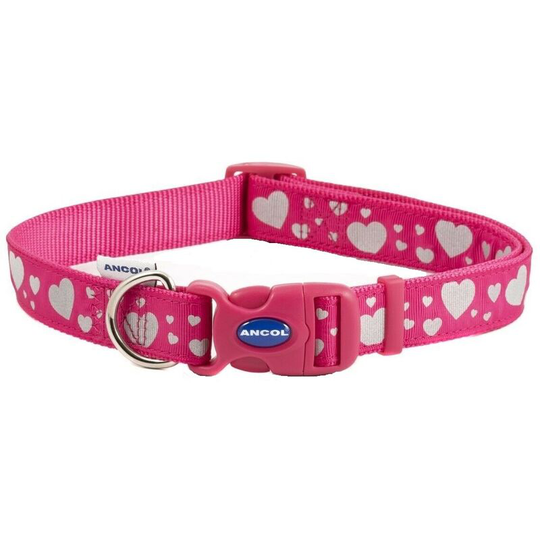 Fashion Hearts Dog Collar (45cm - 70cm) (Pink/White) - Pink/White - Ancol