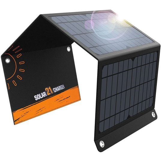 Lifcausal - Solar charger 21W 2USB and 1DC port solar panel with 3 foldable panels high conversion (5V/5A max) rate solar phone charger compatible