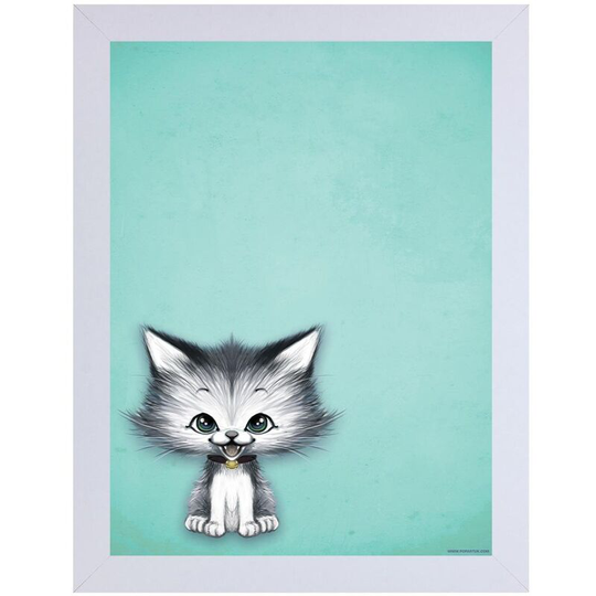 Grindstore Kitsch Kitten Wooden Framed Poster (One Size) (Turquoise/Silver Grey) - Turquoise/Silver Grey