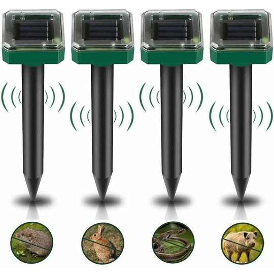 Bearsu - Intelligent Ultrasonic Solar Mole Repeller Set of 4, Solar Mouse Repeller Outdoor, Solar Powered Mole Repellents for Moles, Voles, Gophers,
