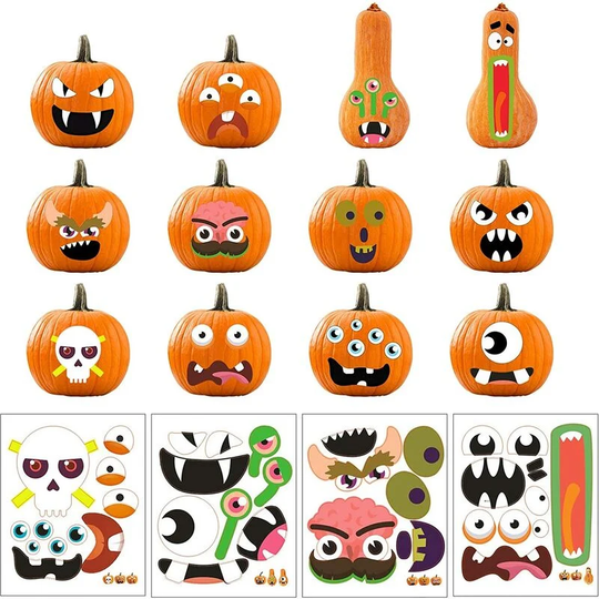 Betterlifegb - 5 pcs Halloween Pumpkin Stickers Face Decoration Expression Sticker diy Craft Trick or Treat Party Window Decals Funny Cartoon