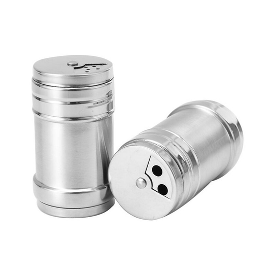 Set of 2 Salt and Pepper Shakers, Stainless Steel Shaker for Powdered Salt, Sugar, Cinnamon, Pepper, Spice Dispenser with Adjustable Pouring Holes,