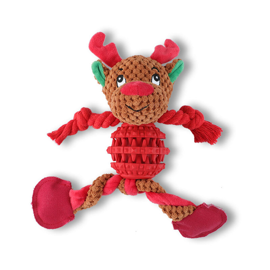 Squeaky Plush Dog Toy Dog Chew Toys with Treat Feeder Ball Christmas(Christmas Elk)