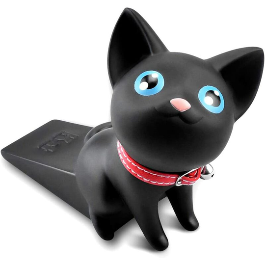 Monly - Cute Cat Decorative Door Stopper Non-Slip and Anti-Scratch Doorstop Works on All Floor Surfaces Creative Door Stopper (Black)