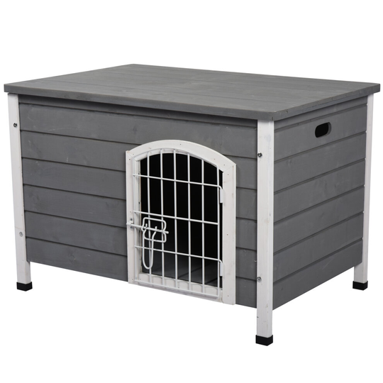 PawHut Wooden Dog Crate Kennel Lockable Door Animal House w/ Openable