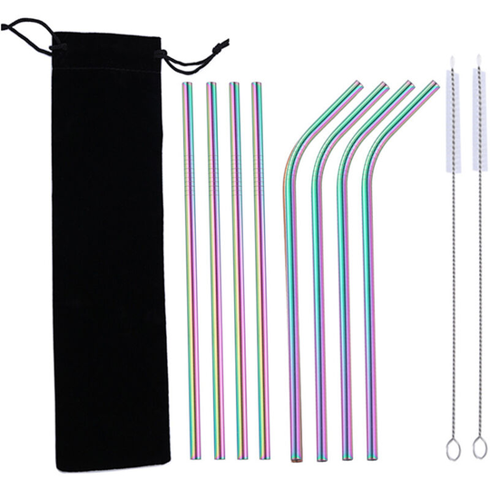 Devenirriche - Reusable stainless steel straws, 8 metal straws in a set, with 2 cleaning brushes, environmentally friendly, non-toxic, washable,