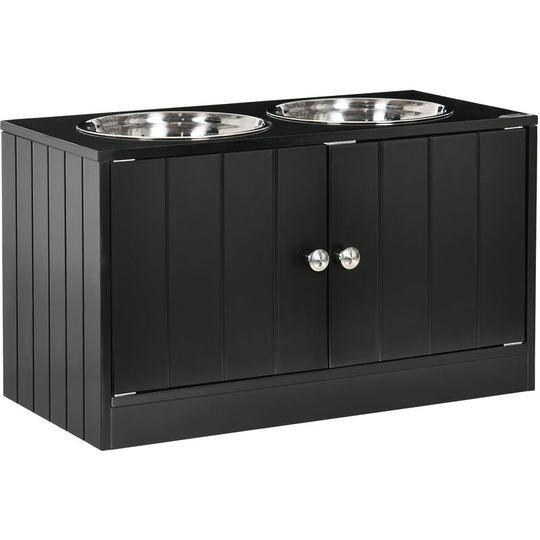Raised Dog Bowls for Large Dogs Feeding Station w/ Stand, Storage - Black - Black - Pawhut