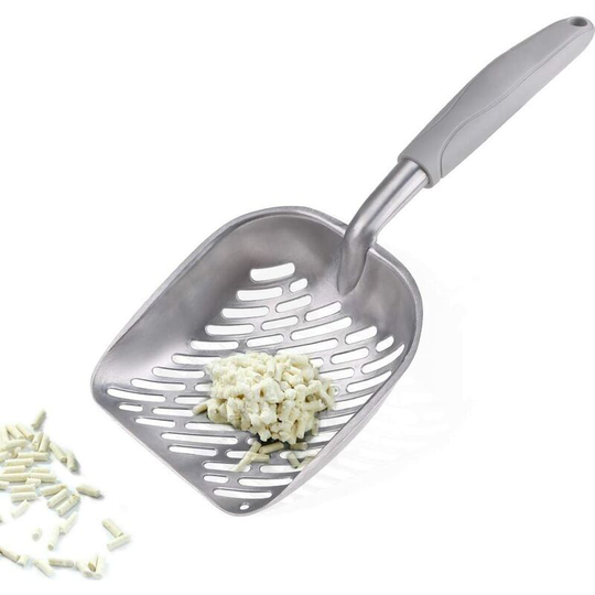 Litzee - Metal Litter Scoop with Long Handle for Pets-Grey