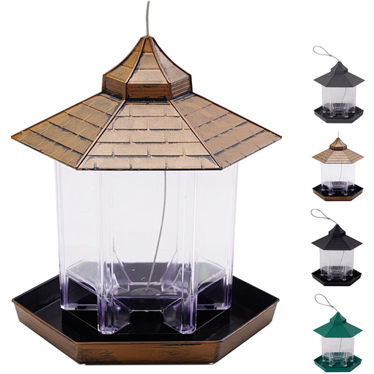 Bird Feeder Hanging Bird Feeder Hexagon Shaped Waterproof for Attracting Birds Garden Decoration Gold