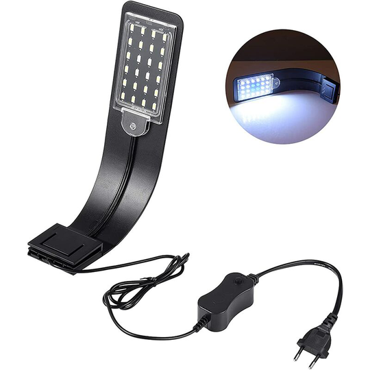 Aquarium Lighting, led Light for Freshwater Aquarium, Ultra Thin 10W IPX7 Waterproof Plant Aquarium Light with Powerful Clamp and 24 led White and