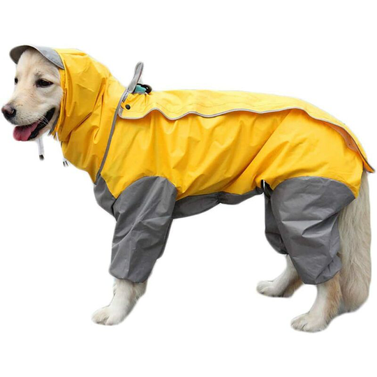 Soekavia - Dog Raincoat with Removable Hoodie, Outdoor Adjustable Drawstring, Magic Tape Waterproof Rain Jacket with Hood Collar Hole Yellow Size 22