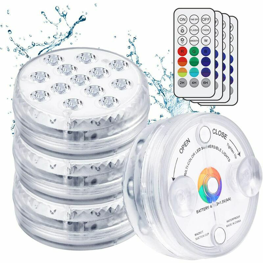 Deckon - Submersible led Light, 4PCS 13LED Underwater Lights IP68 Waterproof 16 rgb Colors with Suction Cups and rf Remote Control, Lighting for