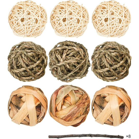 Sun Flowergb - 9 Pieces Small Animals Playing Balls Rolling Activities Chew Toys Rabbit Chew Toys Guinea Pig Chinchilla Rabbit Natural Balls, Pet