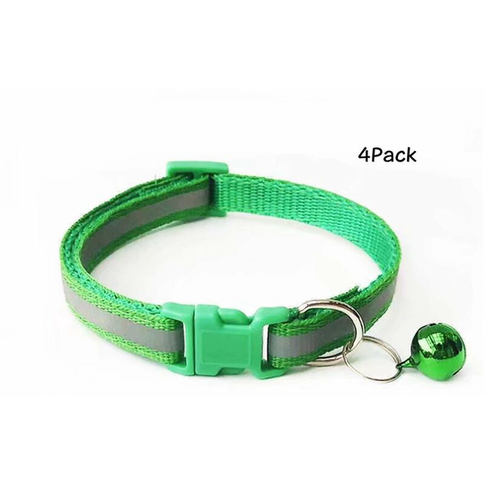 4 Pack Reflective Cat Collars with Bells, Quick Safety Release Breakaway Cat Collars, Kitten Collars Adjustable 19-32cm Green