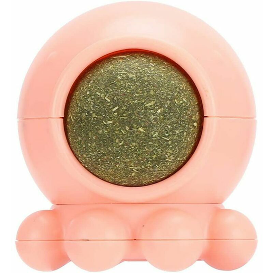 Catnip Chew Ball, Cat Snacks Spin Ball Licking Candy Toy Help Digestion Grind Clean Teeth Tease Cat Toy(Pink)