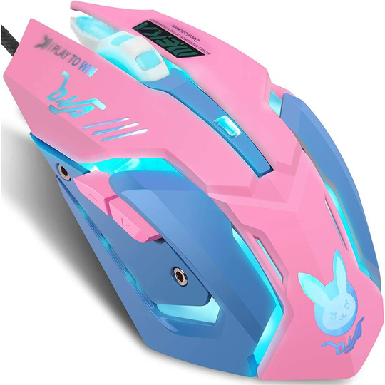 Soekavia - Gaming Mouse, Wired usb Computer Mouse Silent Comfortable 7 Color Game Mice Ergonomic Full Size with 3200 dpi and 6 Buttons (Pink & Blue)