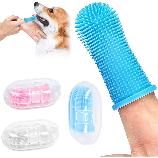 Dog Toothbrush for Cat and Pets Slilicone Finger Toothbrush Clean Pet Teeth and Tartar Hygiene and Health for Dog and Cat 3 Pcs(Transparent Pink Blue)