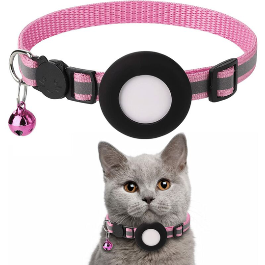 Sun Flowergb - Airtag Cat Collar, Airtag Cat Collar with Bell and 3/8' Width Security Buckle, Reflective Collar with Waterproof Airtag Holder