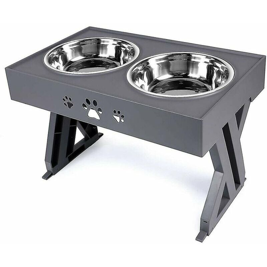 Raised Dog Bowl Adjustable 3 Heights Dish Bowls Holders Stainless Steel Gray