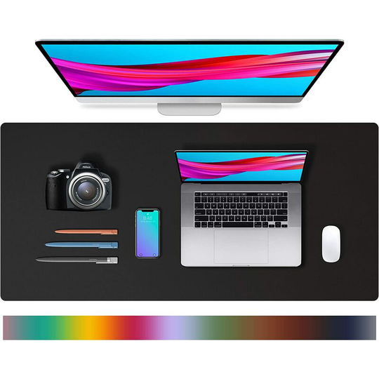 Perle Rare - Desk Pad, pu Leather Desk Mat, Mouse Pad, Non-Slip Desk Protector, Waterproof Desk Pad for Office and Home (91cm x 43cm, Black)