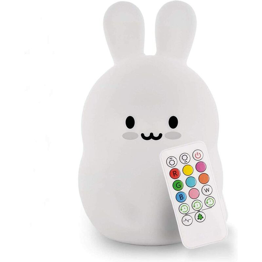 Devenirriche - Kids Night Light, Rabbit led Silicone Bedside Lamp / Nursery Lamp / Rechargeable Night Light - Adjustable Brightness and Color / Time