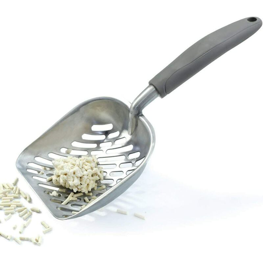 Cat litter scoop, durable metal litter tray, sieve with deep scoop and ergonomic handle, made of solid aluminum, jumbo size