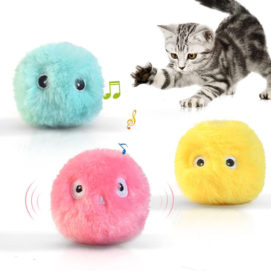 3-Pack Fluffy Plush Cat Ball Toys Interactive Chirping Balls Cat Training Toy