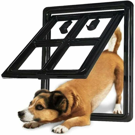 Dog Door, Dog Door, Cat Door, Shutters, Pet Door, Stair Door with Cat Flap, Cat Door (Color: Black, Size: 28)