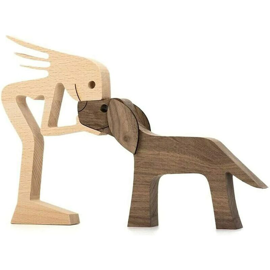 Puppy Wood Carving Ornament Natural Solid Wood Hand Carved Desktop Creative Gift (B02) - Muff