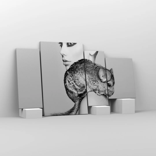 Chinchilla Woman Portrait - 4 Piece Wrapped Canvas Painting