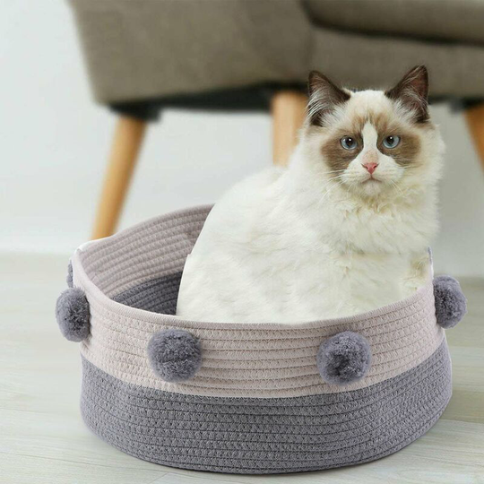 Round Pet Bed Basket Nest Cotton Rope Bed Scratcher Round Folding Cave for Cats Dogs Pets