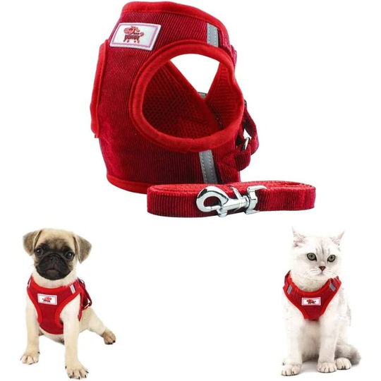 Soekavia - Dog Harness and Lead Set for Small Dog Cat No Pull Reflective Adjustable Step-in Vest Harness for Walking, Puppy Soft Breathable Mesh