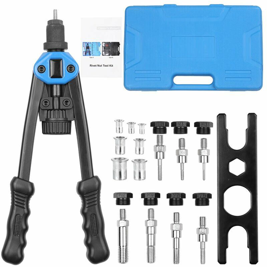 110Pcs Hand Rivet Nut Tool Riveting Tool Set Rivet Nut Setter Kit with 100pcs Assorted Rivet Nuts 7 Metric Mandrels of M3/M4/M5/M6/M8/M10/M12 and