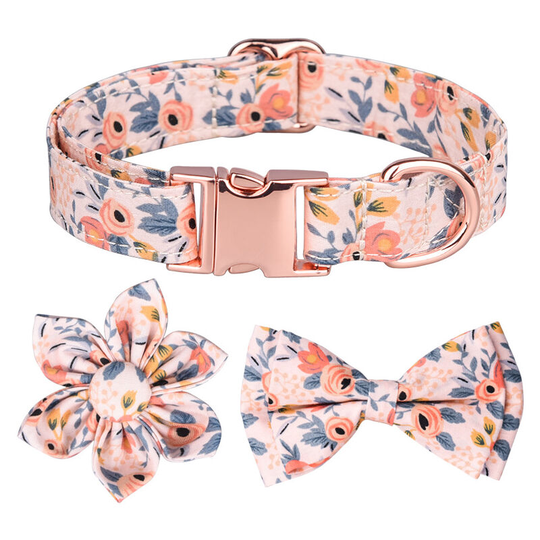 Female Dog Collar, Girl Puppy Collar with Cute Flower and Bow, Adjustable Safety Metal Buckle and D-Ring for Small Medium Large Dog Decorative Pet