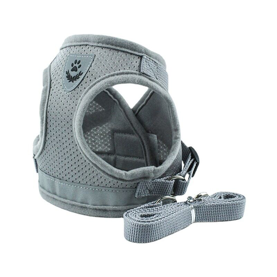 Bette Reflective Harness, Adjustable Harness, Harness with Leash, Puppy Harness, Cat Harness (Gray - m)