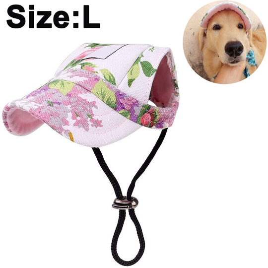 Dog Hat, Pet Baseball Cap/Dogs Sport Hat/Visor Cap with Ear Holes and Chin Strap for Dogs and Cats, l, flower