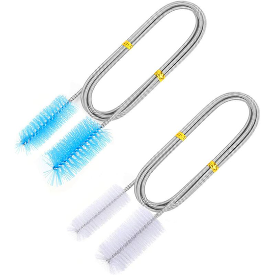LITZEE 3 Piece Aquarium Cleaning Brush Air Tube, Double Ended Stainless Steel Hose Brush Air Filter Tube 155cm, Flexible Aquarium Hose Cleaning Brush