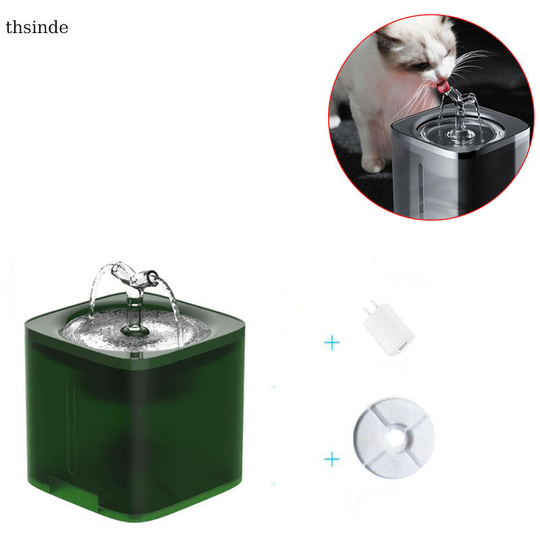Thsinde - Cat Water Fountain, 2L Silent Stainless Steel Cat Water Fountain, with Filters and led Night Light Cat Dog Water Fountain (Wired) Green