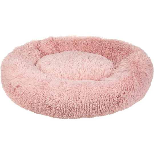 Pet Donut Bed Pink Polyester Round Dog Cat Plushy Furry Cuddler Cushion Kulu - Pink