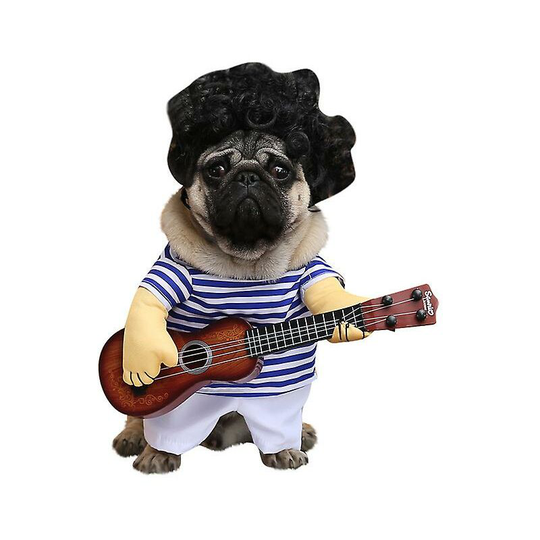 Dog Costume Christmas Party Outfit Pet Cats Policeman Playing Guitar Cosplay Clothes (playing guitar does not include wig) M