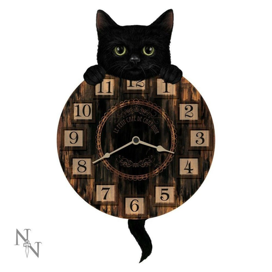 Nemesis Now Kitten Tickin' Wall Clock 32cm Black Cat Pendulum Tail