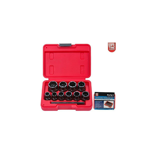 Blue Spot Tools 01539 Bolt Remover, Black, Set Of 10 Pieces - Nut Remover 11pc - bolt nut remover set 11pc locking wheel 9 19mm bluespot lifetime